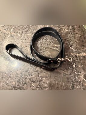 Coach Black Leather Dog Leash with Silver Hardware